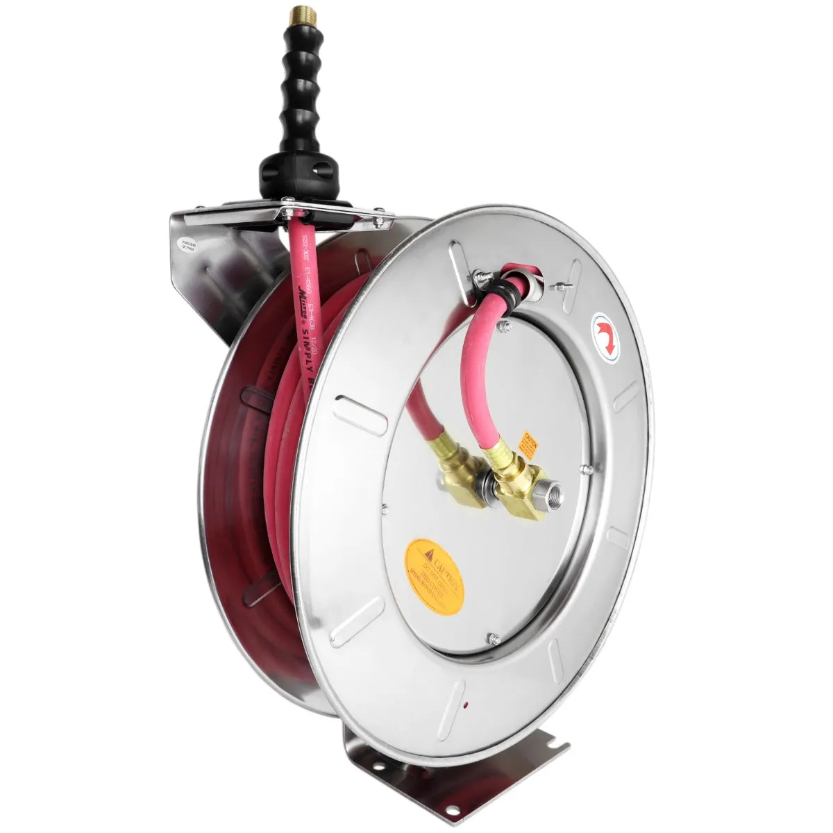 Industrial Stainless Steel Hose Reel Retractable, 3/8" ID x 50' EPDM Hose w/ 1/4" NPT, 300 PSI