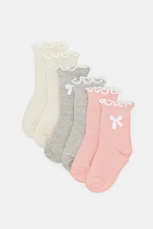 Infant Girls Assorted Embellished Socks Set (4 Pairs)