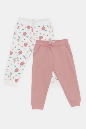 Infant Girls Pink And White Active Pant Set (Pack of 2)