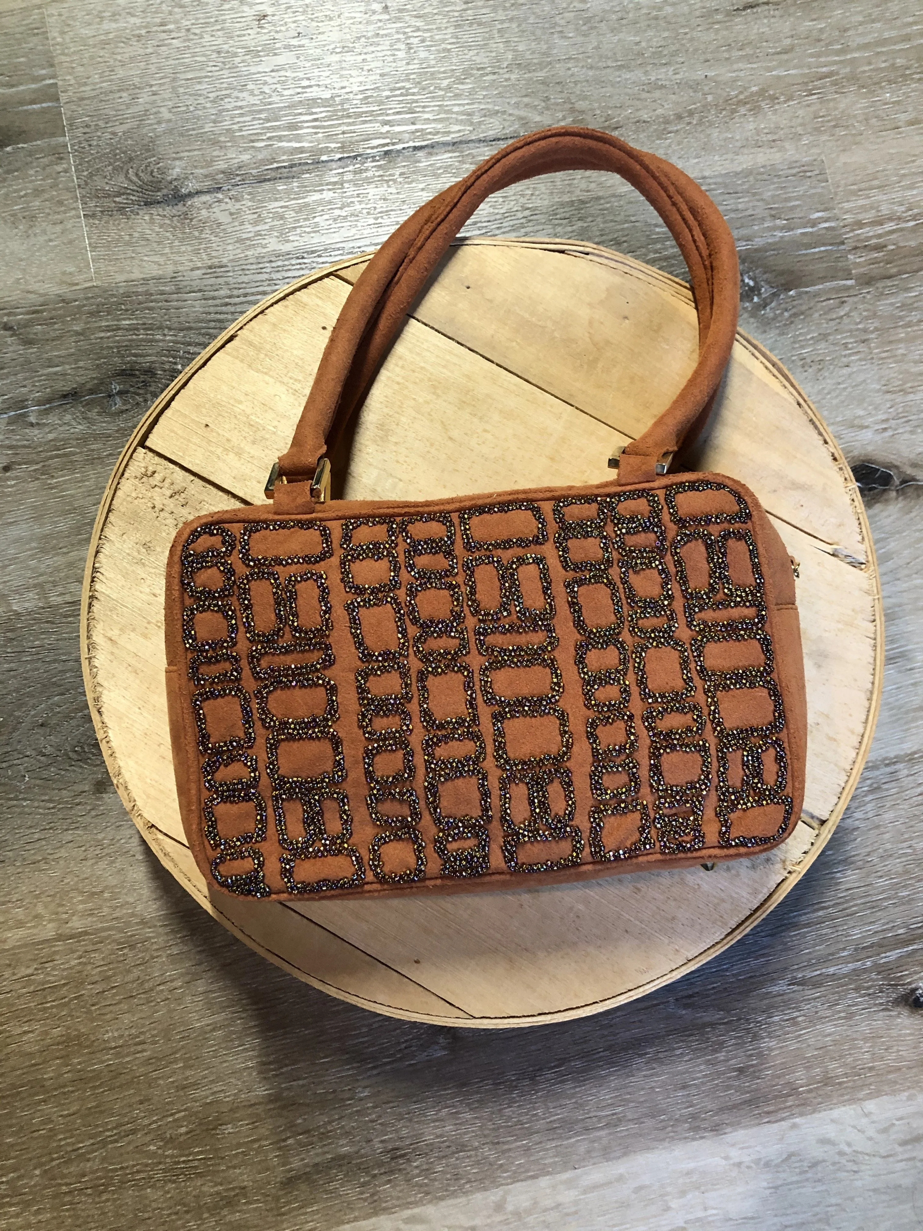 Inge Christopher Orange Suede Beaded Handbag