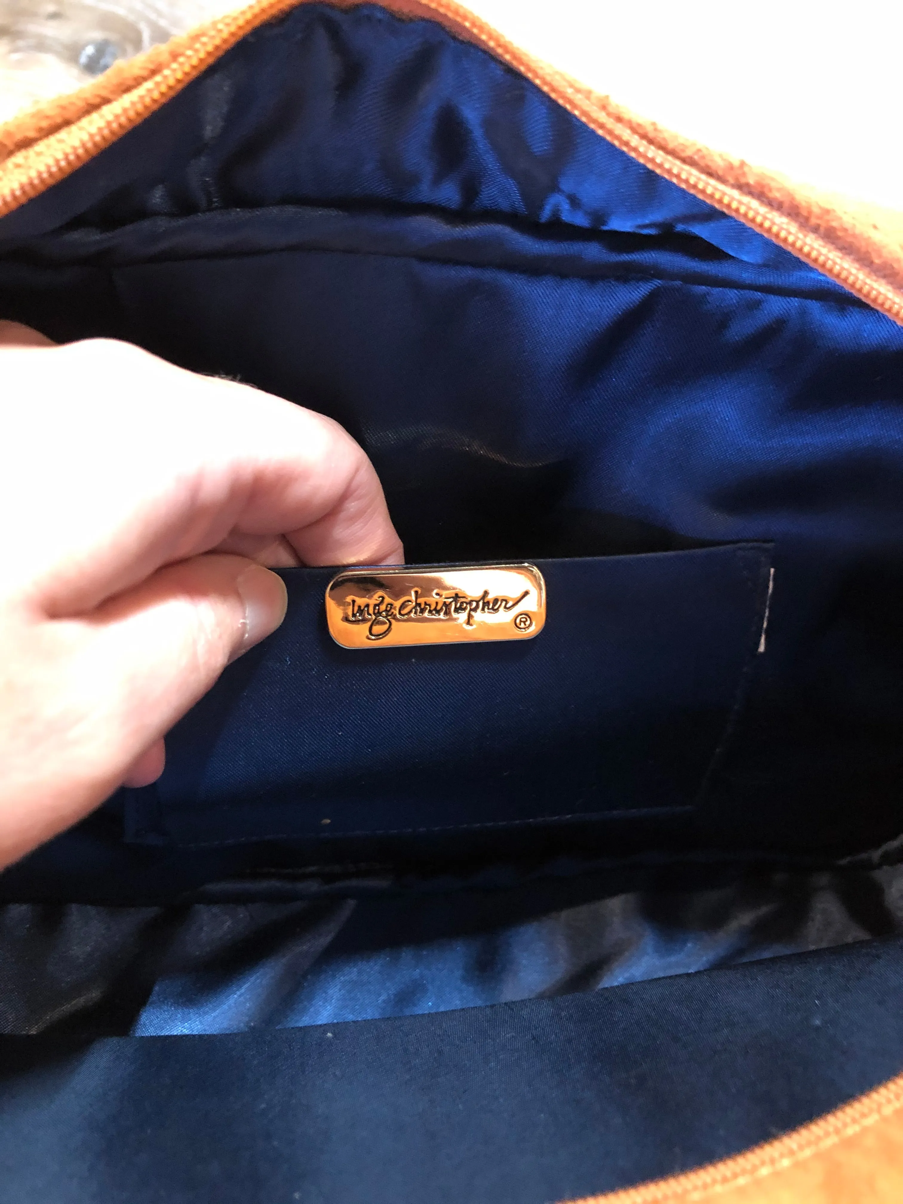 Inge Christopher Orange Suede Beaded Handbag