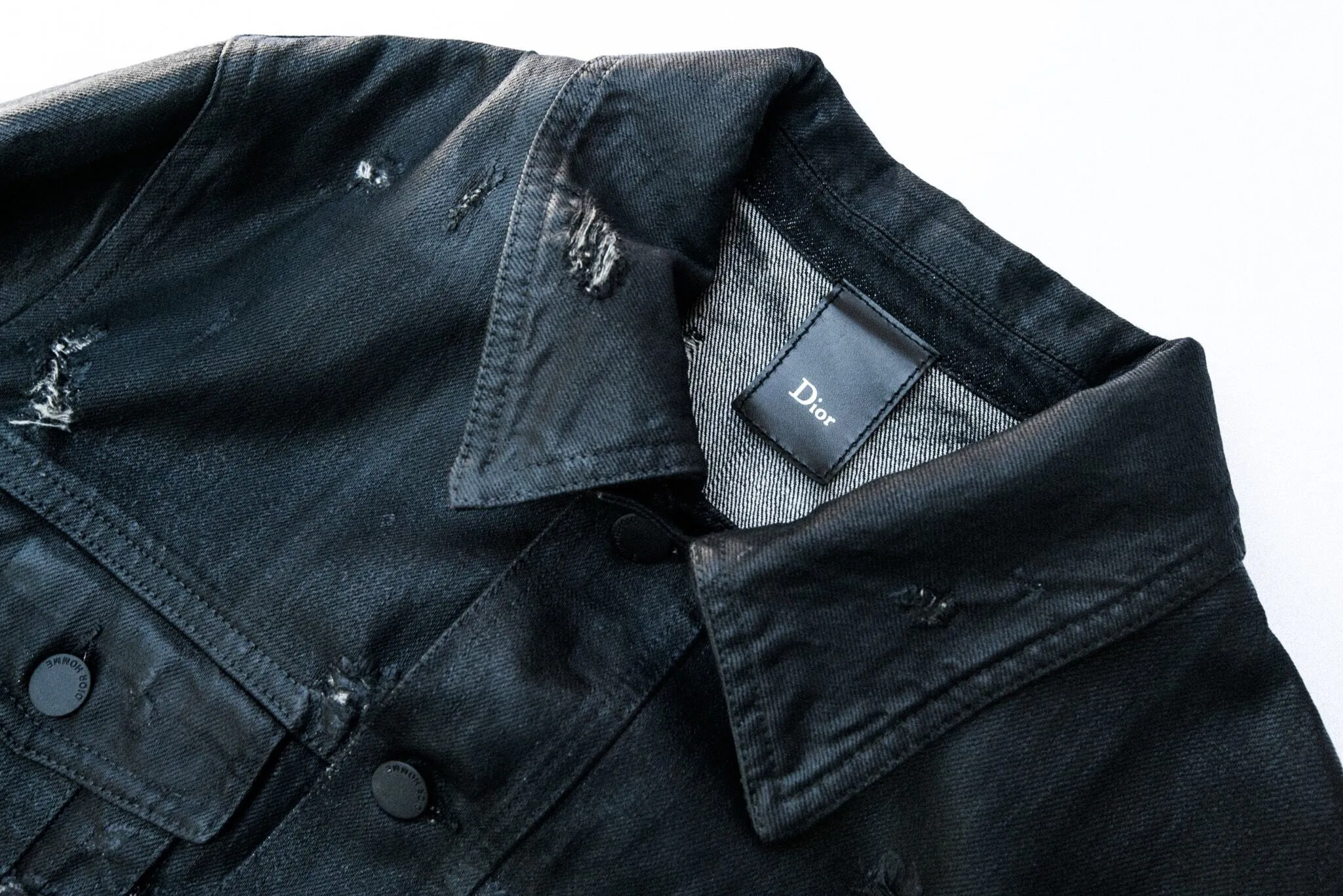 INQUIRE Dior homme Waxed Coated Denim Jacket S/S 2004 "strip" Medium
