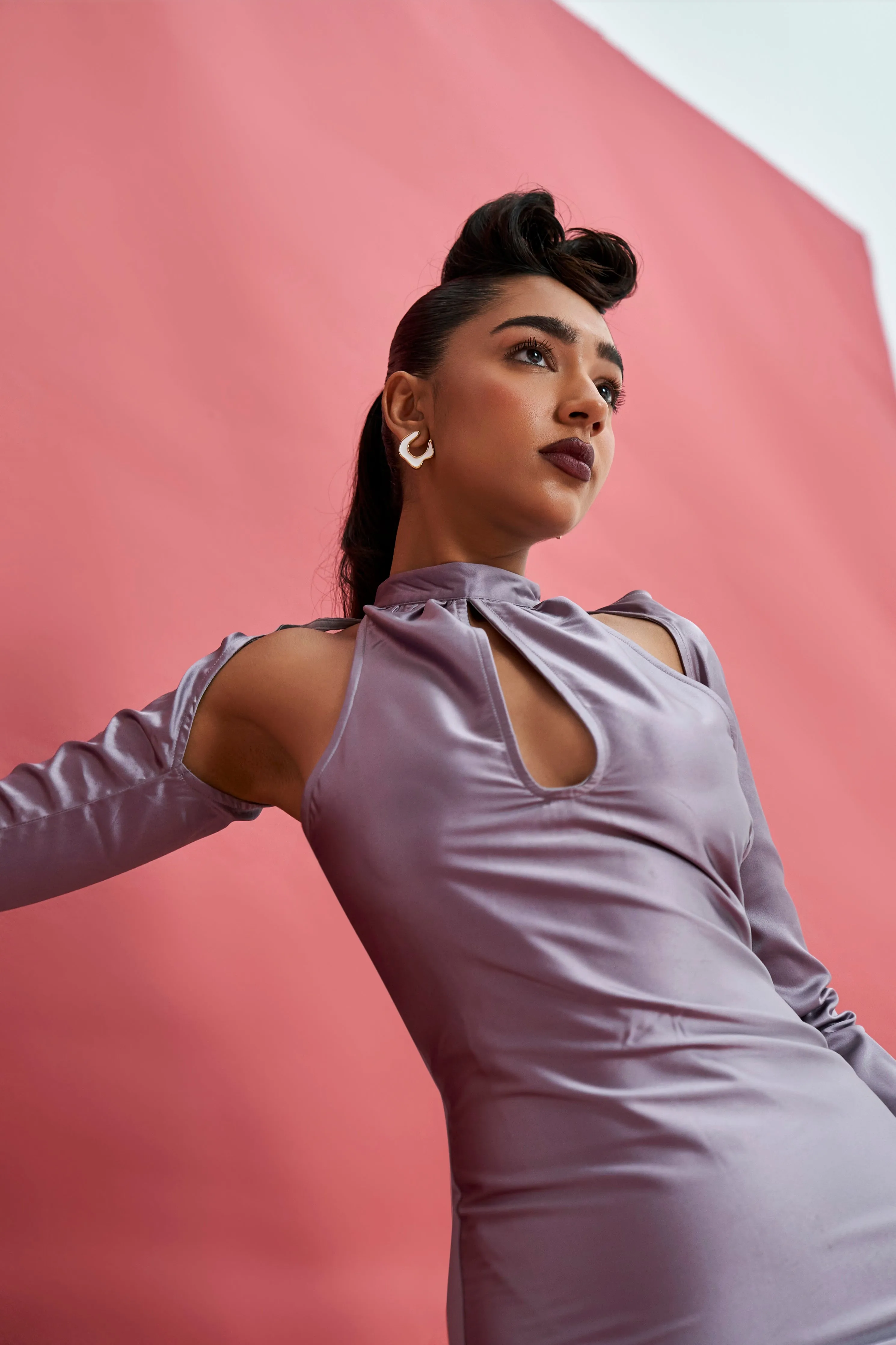 Iolanthe Mauve Satin Mini Dress