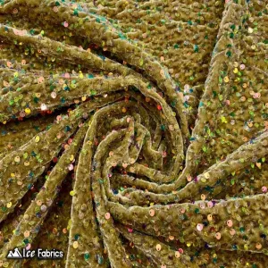 Iridescent Gold Emma Stretch Velvet Fabric with Embroidery Sequin