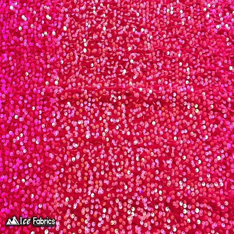 Iridescent Hot Pink Emma Stretch Velvet Fabric with Embroidery Sequin