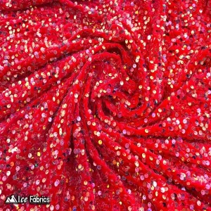 Iridescent Red Emma Stretch Velvet Fabric with Embroidery Sequin