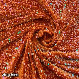 Iridescent Rust Emma Stretch Velvet Fabric with Embroidery Sequin