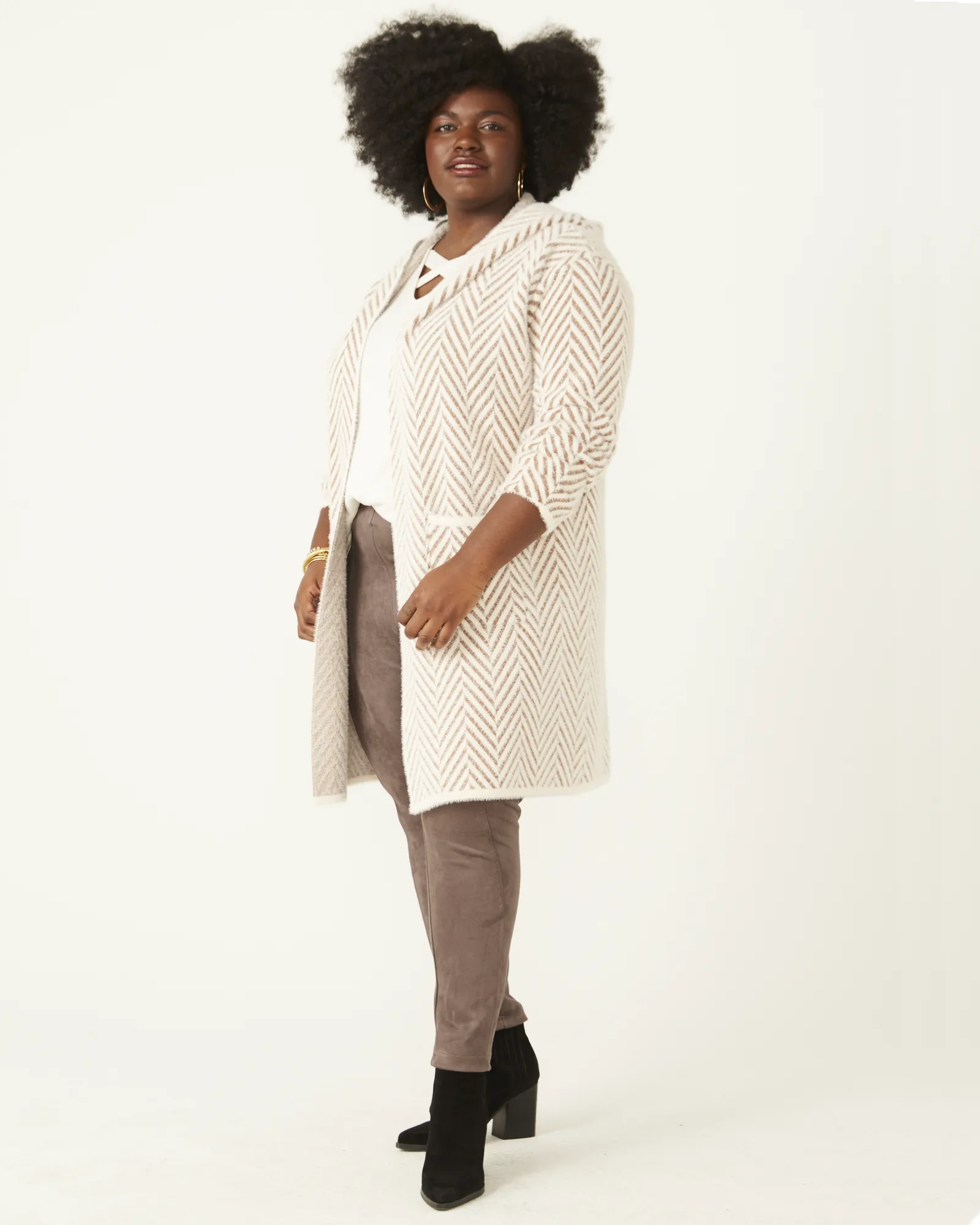 Irma Long Hooded Cardigan | Ivory/Camel
