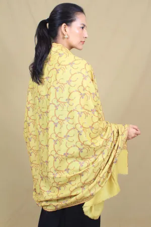 Ishaani Tropical Sun Floral Vine Embroidered Pashmina Shawl