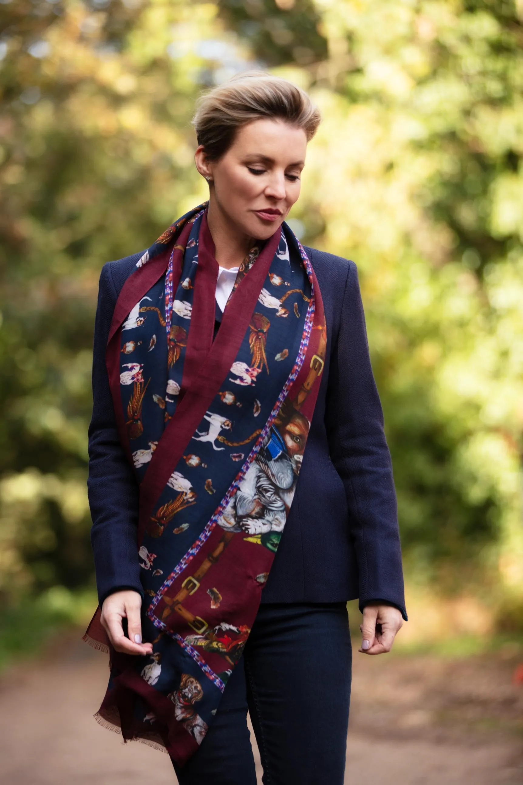 It’s A Dog's Life Claret Red and Navy Blue Wool Silk Wrap