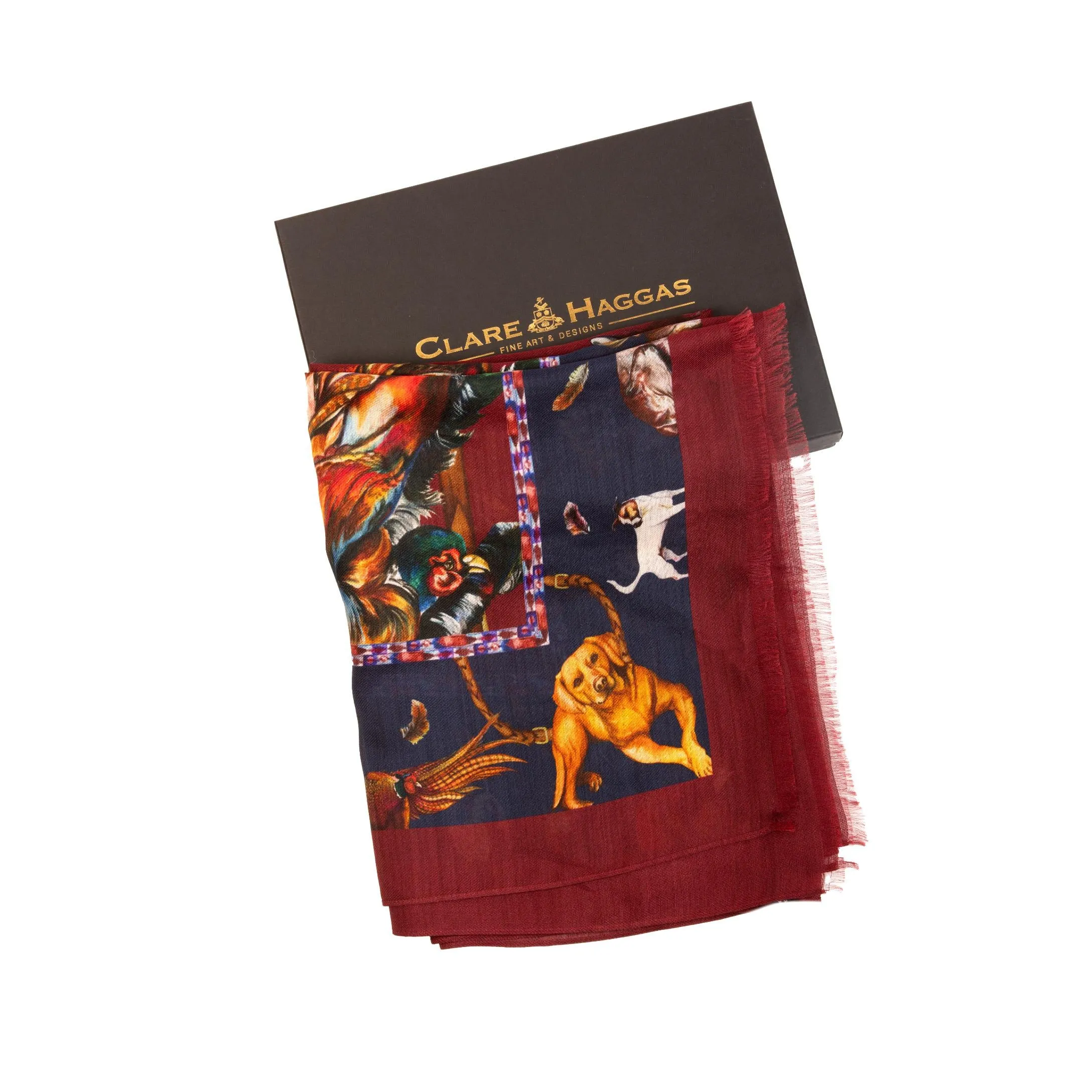 It’s A Dog's Life Claret Red and Navy Blue Wool Silk Wrap