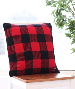 It's Checkered Way Cotton Knitted Decorative Red & Black Color 20 x 20 Inches Cushion Cover