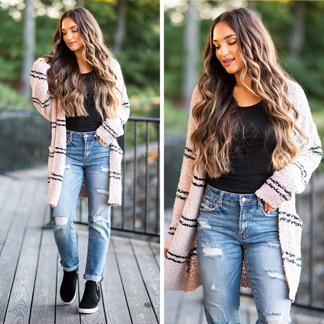 It's No Surprise Blush Pink Striped Cardigan