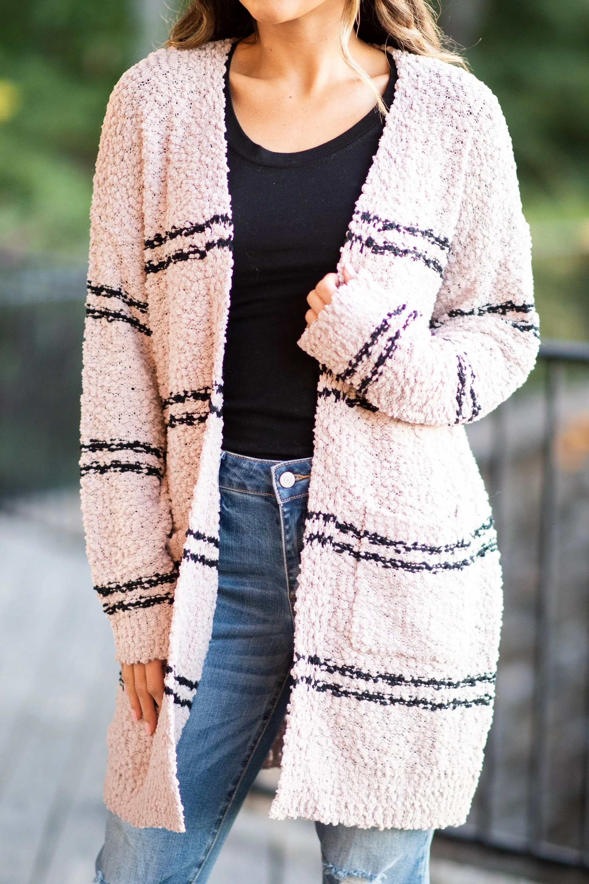 It's No Surprise Blush Pink Striped Cardigan