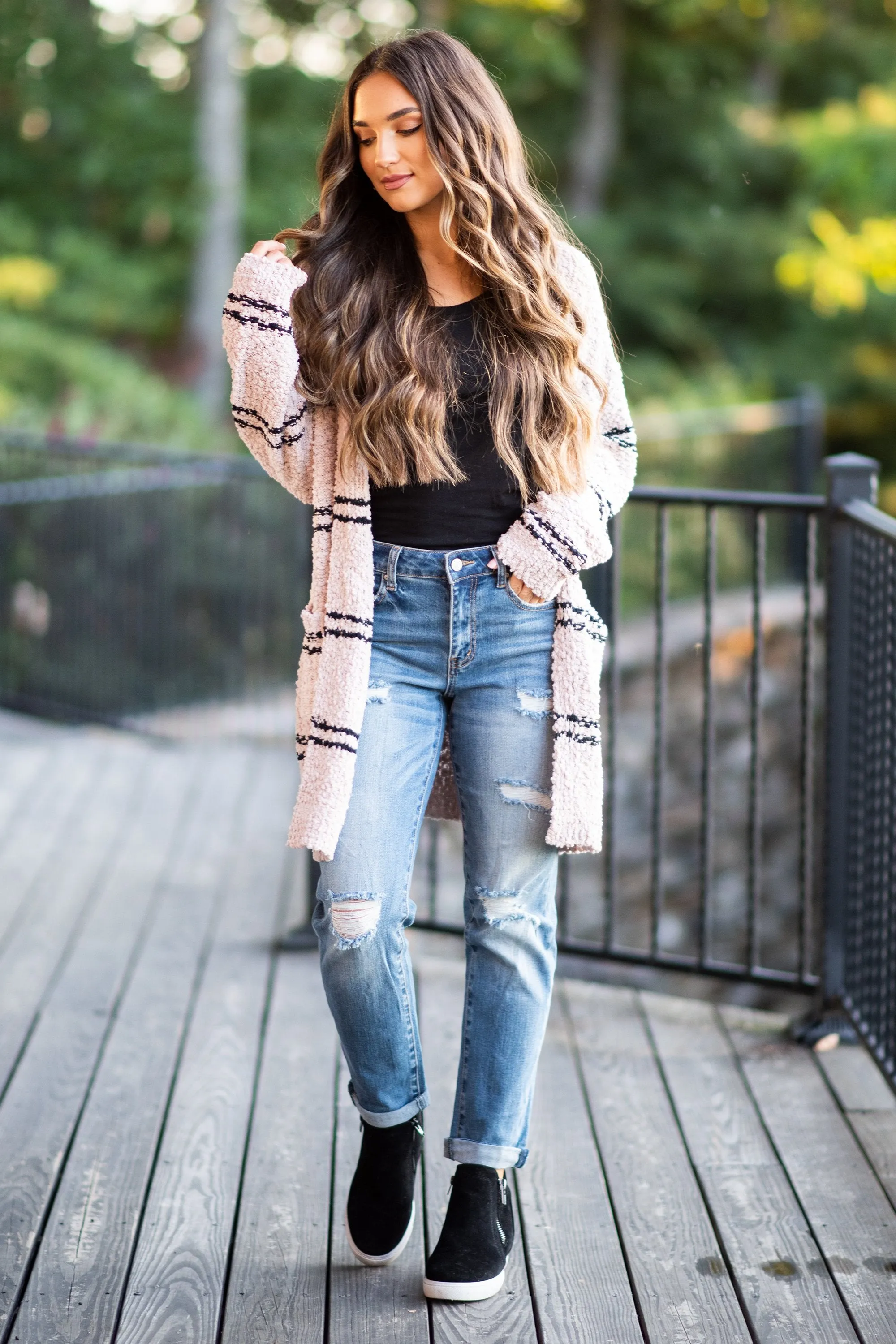 It's No Surprise Blush Pink Striped Cardigan