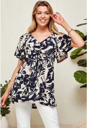 Ivory/Navy Flutter Peplum Top - #6423-6428
