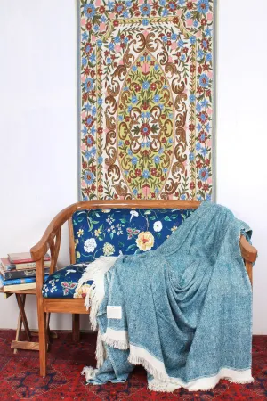 Izayah Dodger Blue And Ivory Double Weave Pashmina Blanket