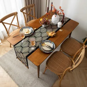 Jacquard Table Runner American Retro Geometric Line Tassel Table Runner Polyester Tablecloth Tailstock Flag Chest of Drawers Dustproof Tablecloth