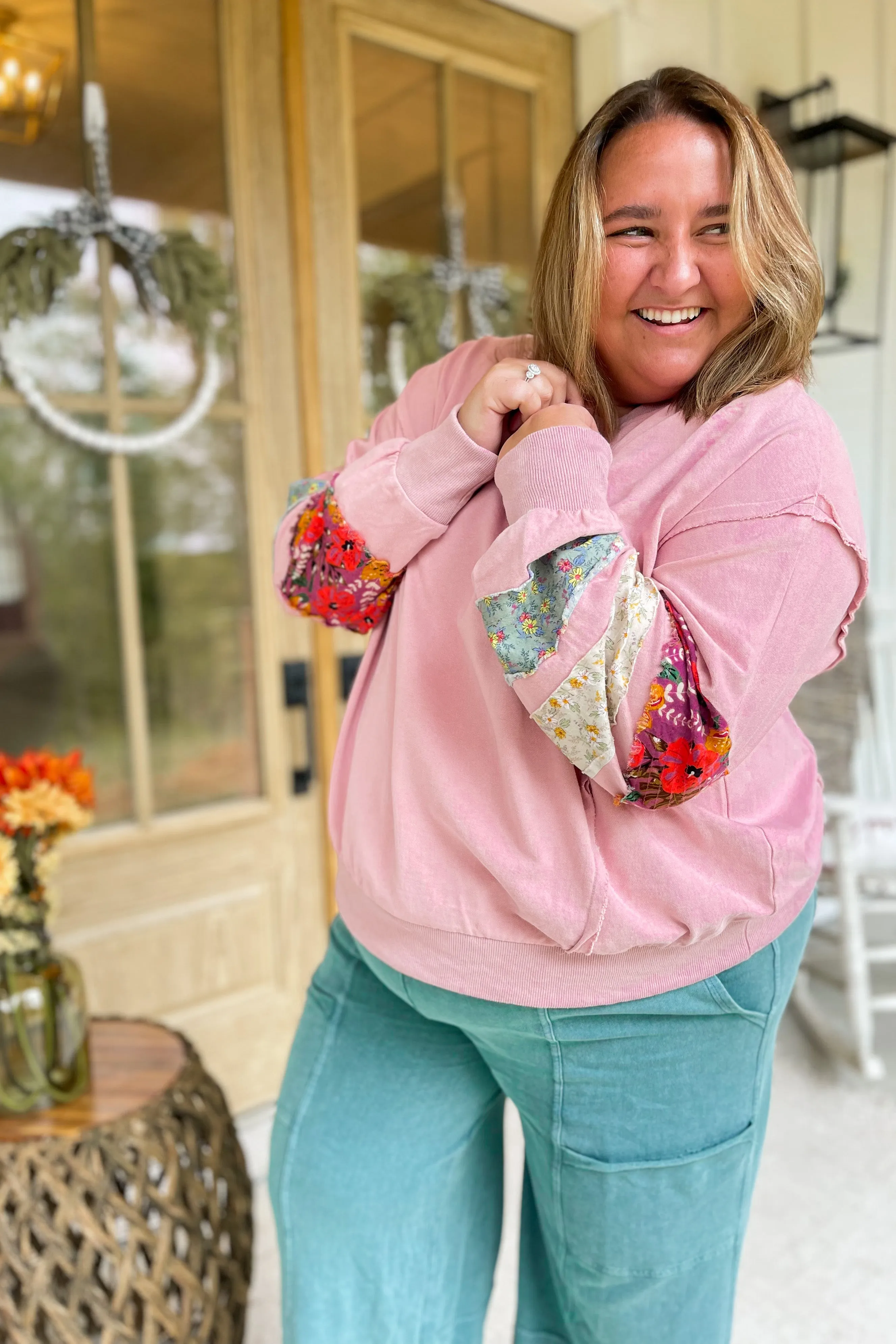 Janet Mix Print Terry Knit Long Sleeve Pullover