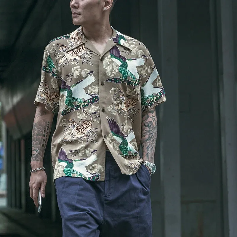 Japanese Tiger Camp Shirt - Old Men's Short Sleeve Shirts - Japan Style