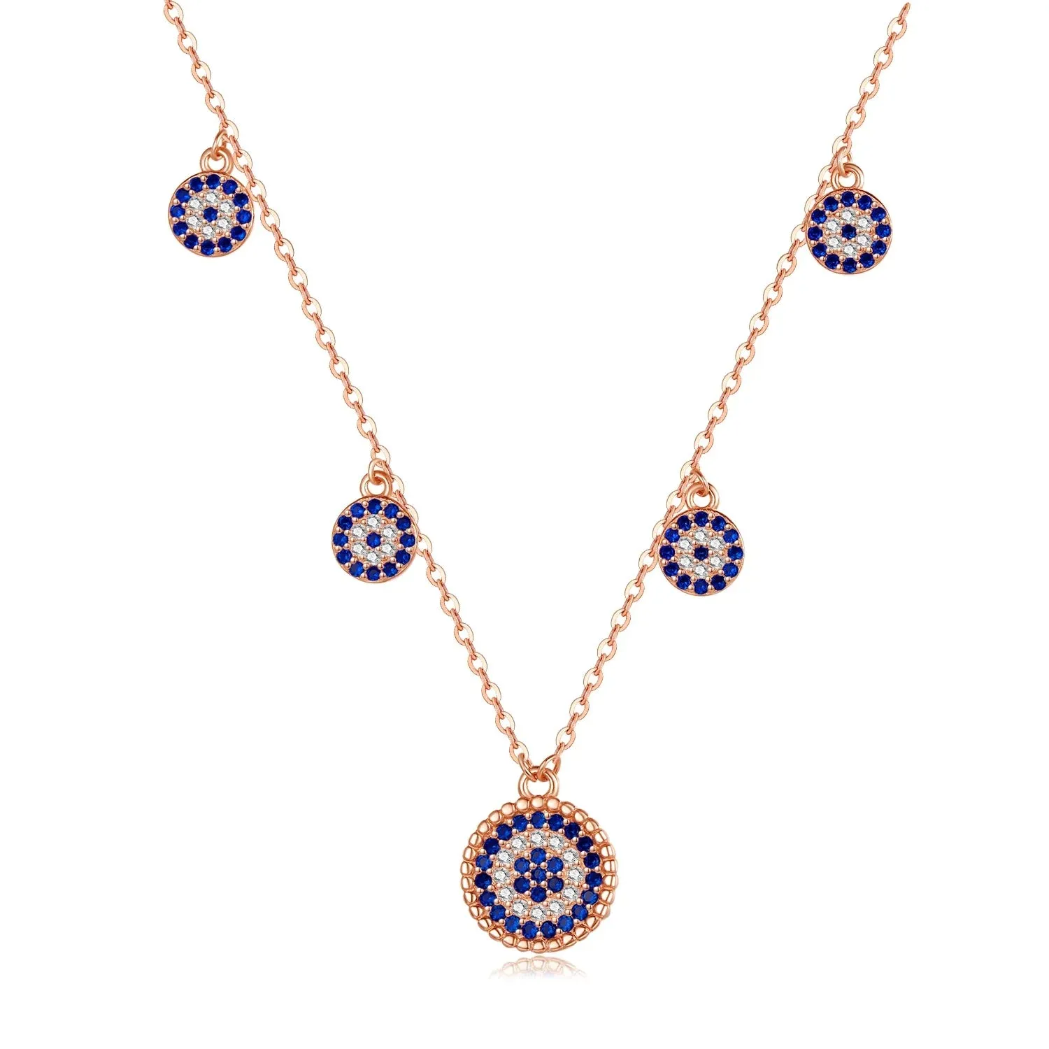 JC - Women's Evil Eye Necklace: Silver link chain with moon and blue evil eye charm