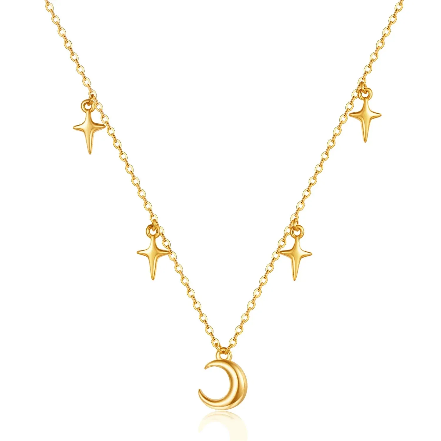 JC - Women's Evil Eye Necklace: Silver link chain with moon and blue evil eye charm
