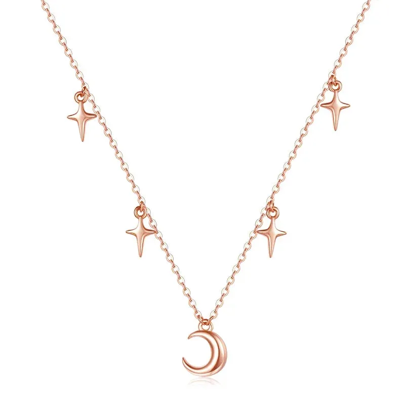 JC - Women's Evil Eye Necklace: Silver link chain with moon and blue evil eye charm