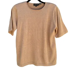 Jeanne Pierre Vintage Gold Metallic Knit Short Sleeve Women's Shirt Blouse Top