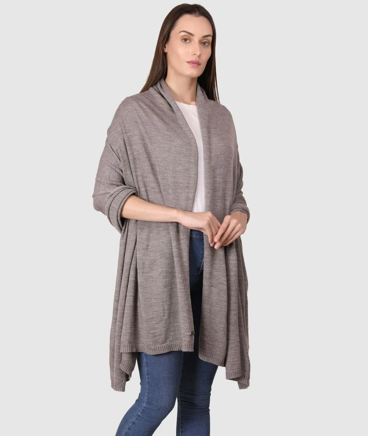 Jersey Knit 100% Merino Wool Shawl (Fawn Melange)
