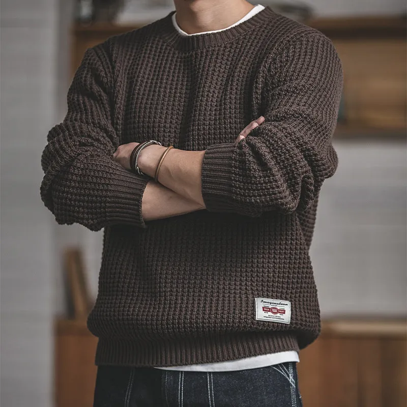 Jinquedai mens outfits Workwear Retro round Neck Thickened Thick Wool Autumn and Winter Sweater Ameikaji Loose Sweater Men's Clothing