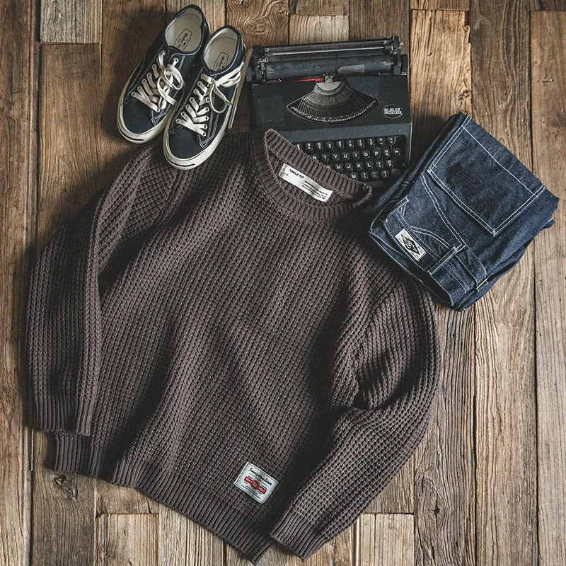 Jinquedai mens outfits Workwear Retro round Neck Thickened Thick Wool Autumn and Winter Sweater Ameikaji Loose Sweater Men's Clothing