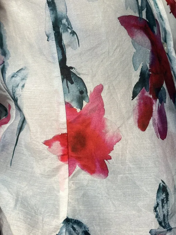 Jiva Fitted Shirt-  Red Lily Print - Silk Cotton