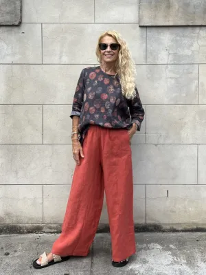 Jiva Mimi Pant (Regular) - Wide Legged Vintage Wash Linen - Papaya