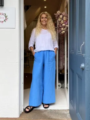 Jiva Mimi Pant (Regular) - Wide Legged Vintage Wash Linen - True Blue