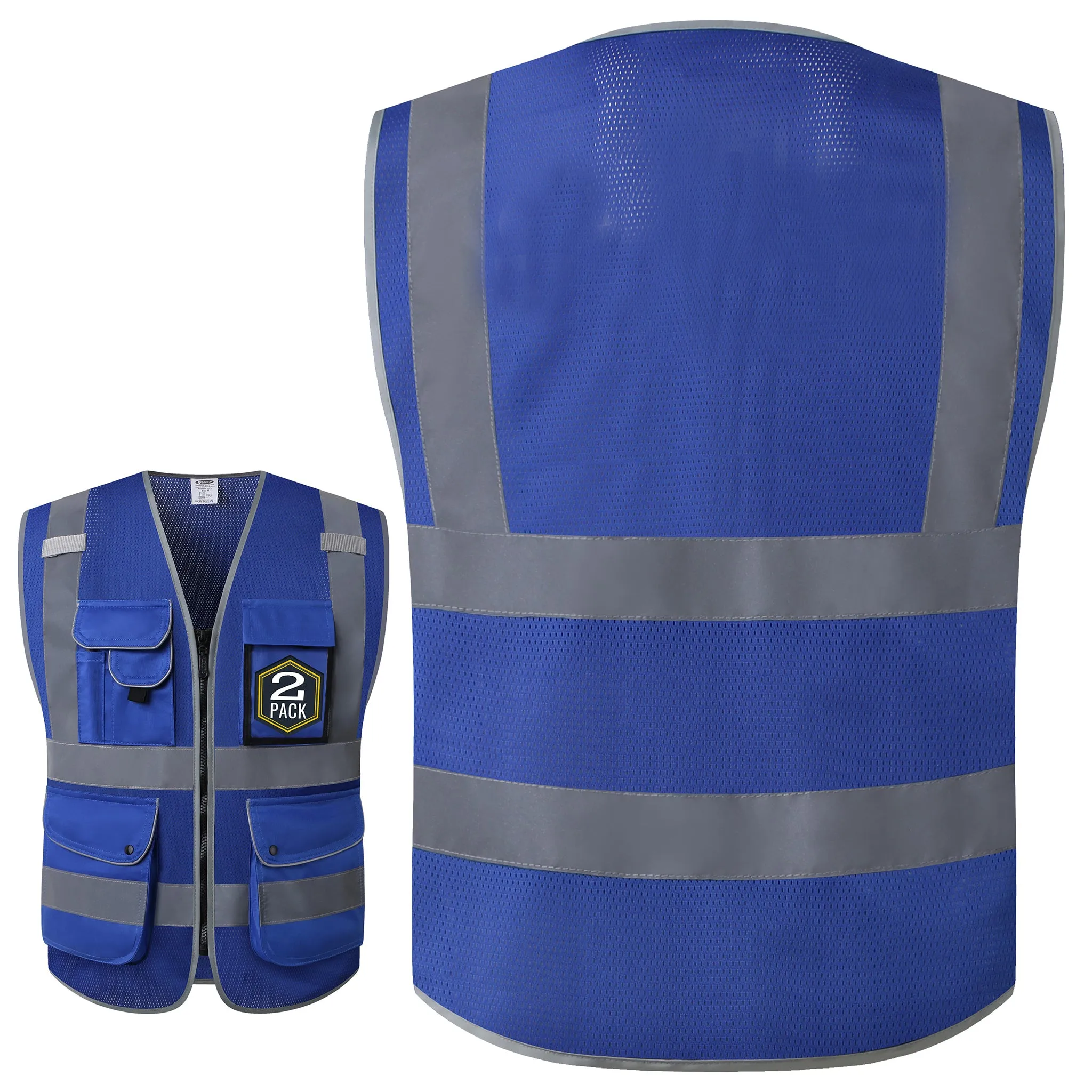 JKSafety 9 Pockets 2-Pack Hi-Vis Reflective Mesh Safety Vest (JK160)