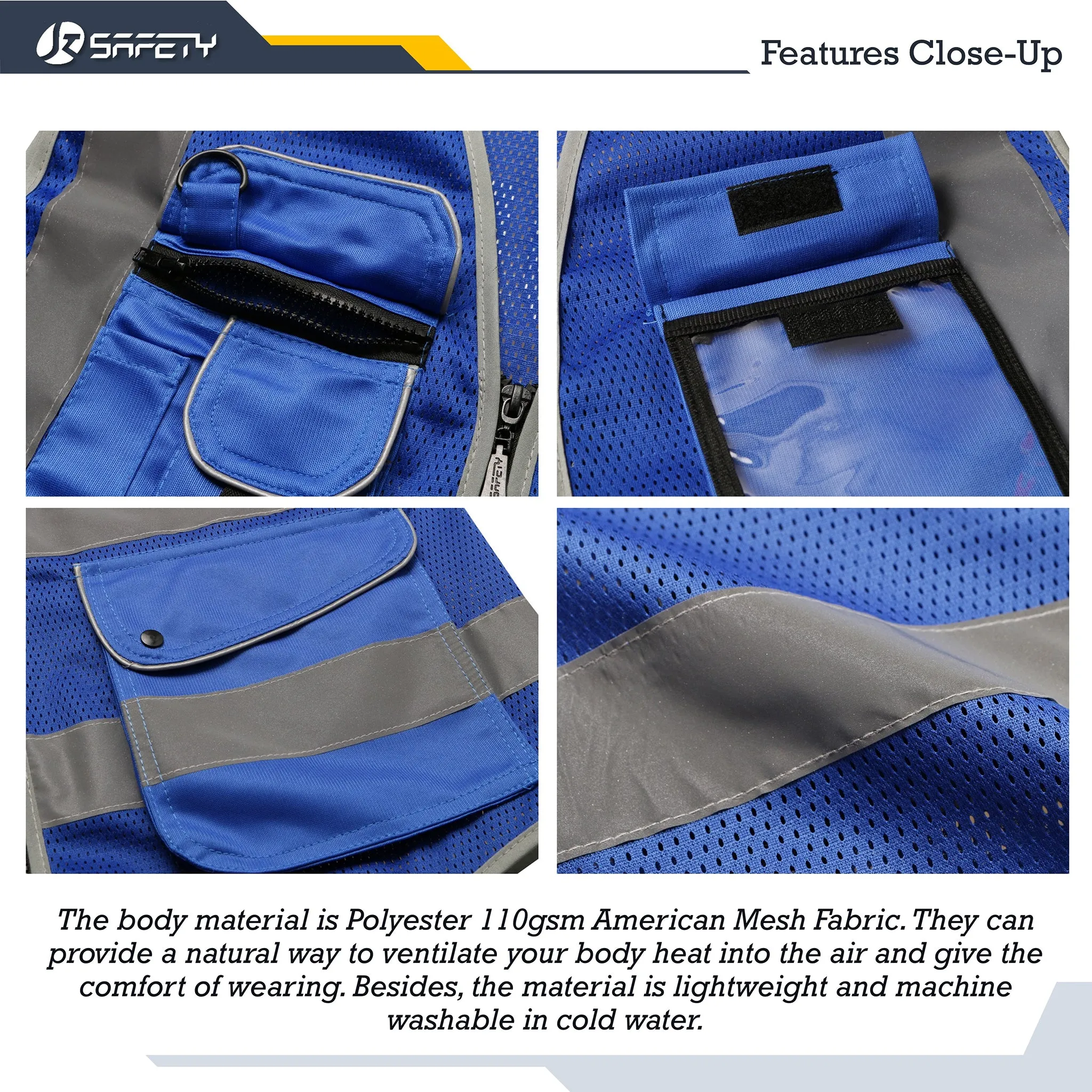 JKSafety 9 Pockets 2-Pack Hi-Vis Reflective Mesh Safety Vest (JK160)