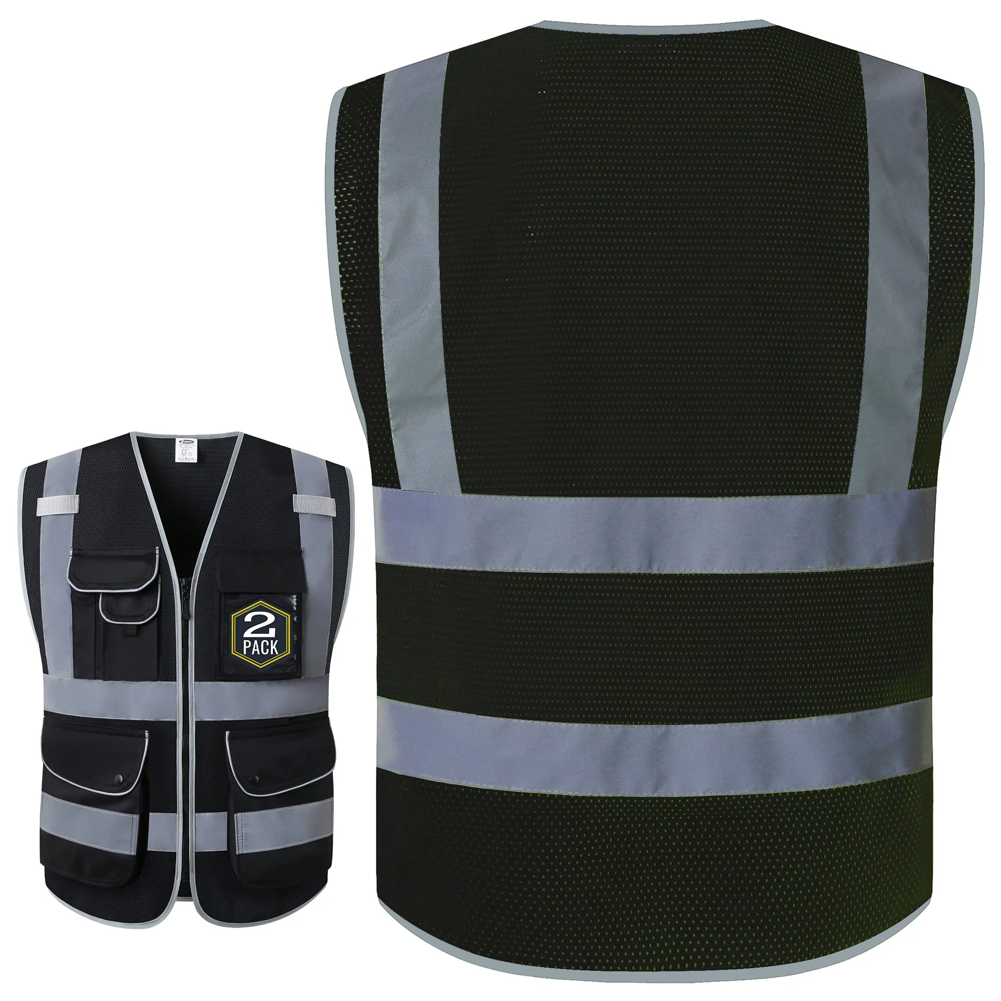 JKSafety 9 Pockets 2-Pack Hi-Vis Reflective Mesh Safety Vest (JK160)