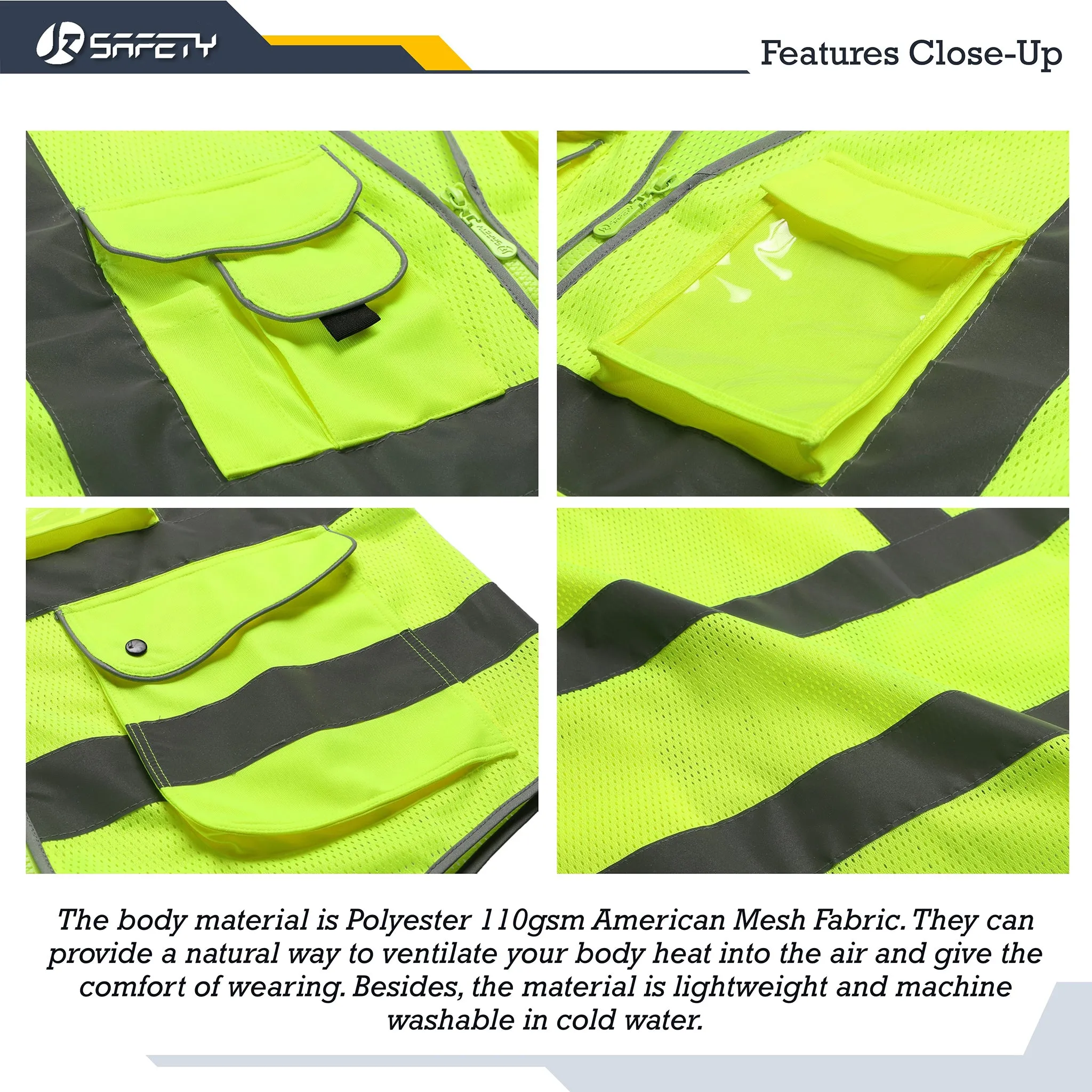 JKSafety 9 Pockets 2-Pack Hi-Vis Reflective Mesh Safety Vest (JK160)