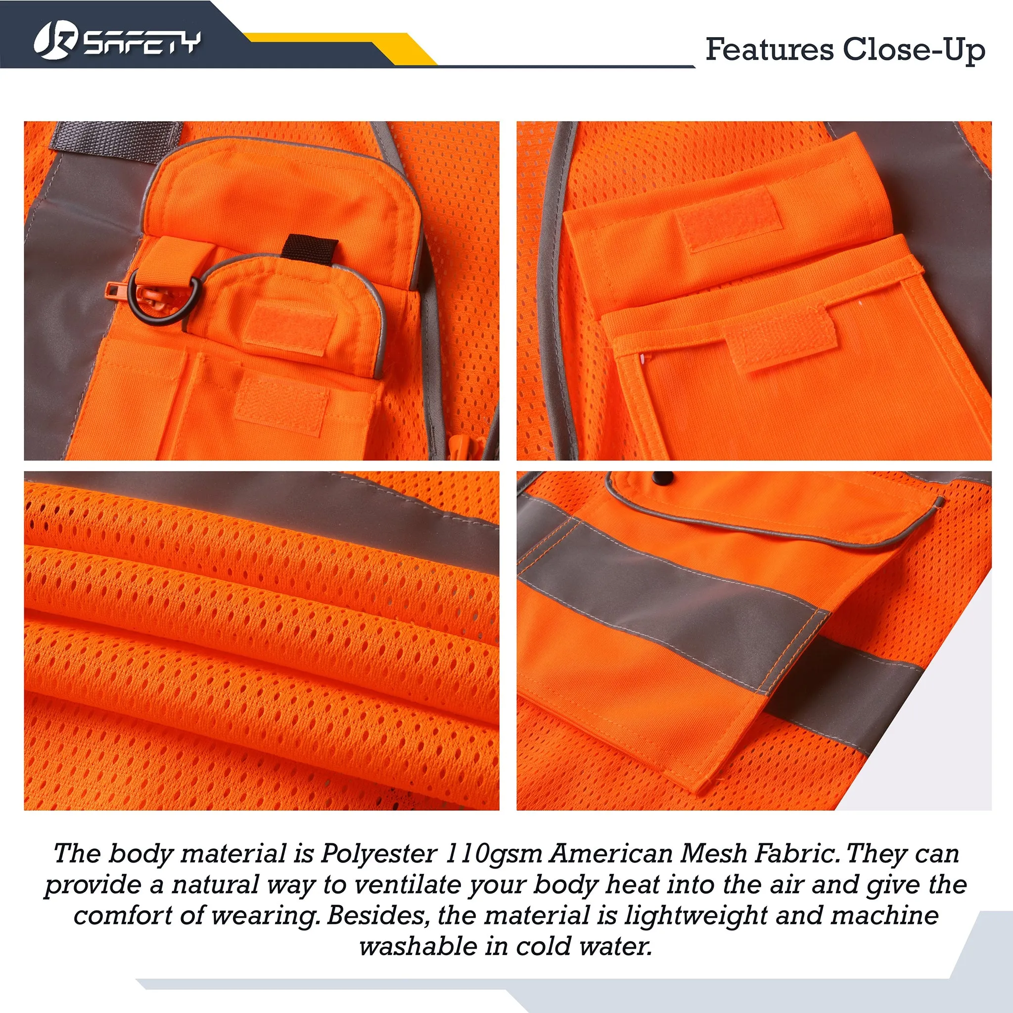 JKSafety 9 Pockets 2-Pack Hi-Vis Reflective Mesh Safety Vest (JK160)