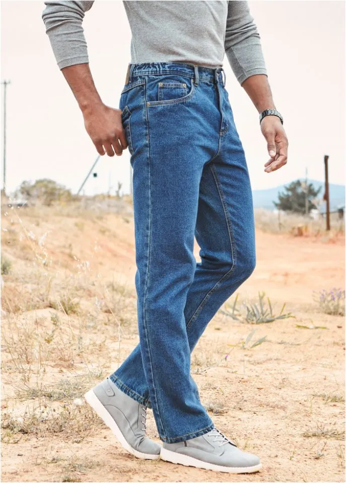 John Baner Jeanswear Regular Fit Jeans with Straight Side Elastic Waist, Blue