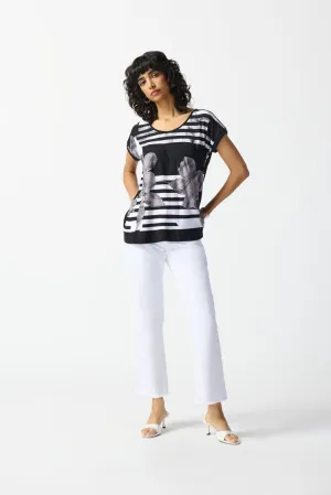Joseph Ribkoff Floral Print Boxy Top 242180-110 Black/Vanilla