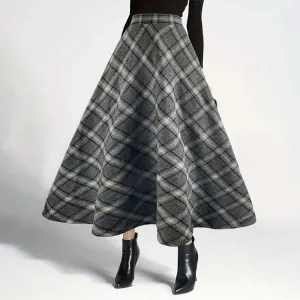Joskaa outfit inspo fall Women's Autumn and Winter Plaid Woolen Skirt Thickened Retro plus Size A- line Skirt High Waist Long Dance Skirt Women's Skirt