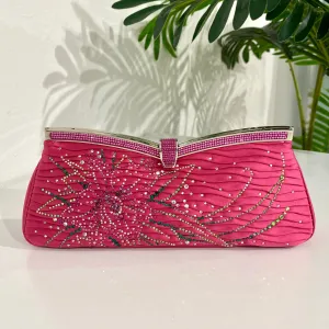 Judith Leiber Pink Crystal Satin Clutch