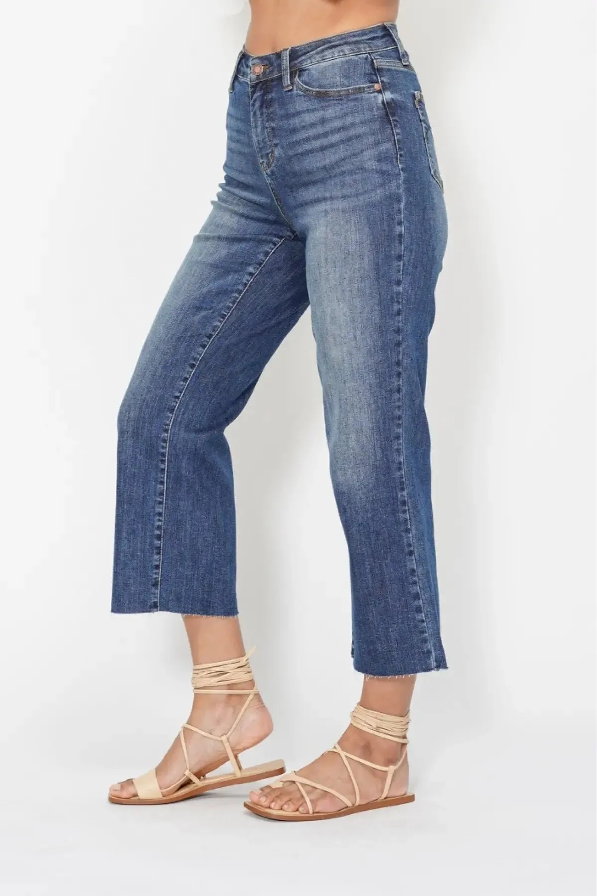 Judy Blue HW Back Pocket Embroidery Crop Wide Leg