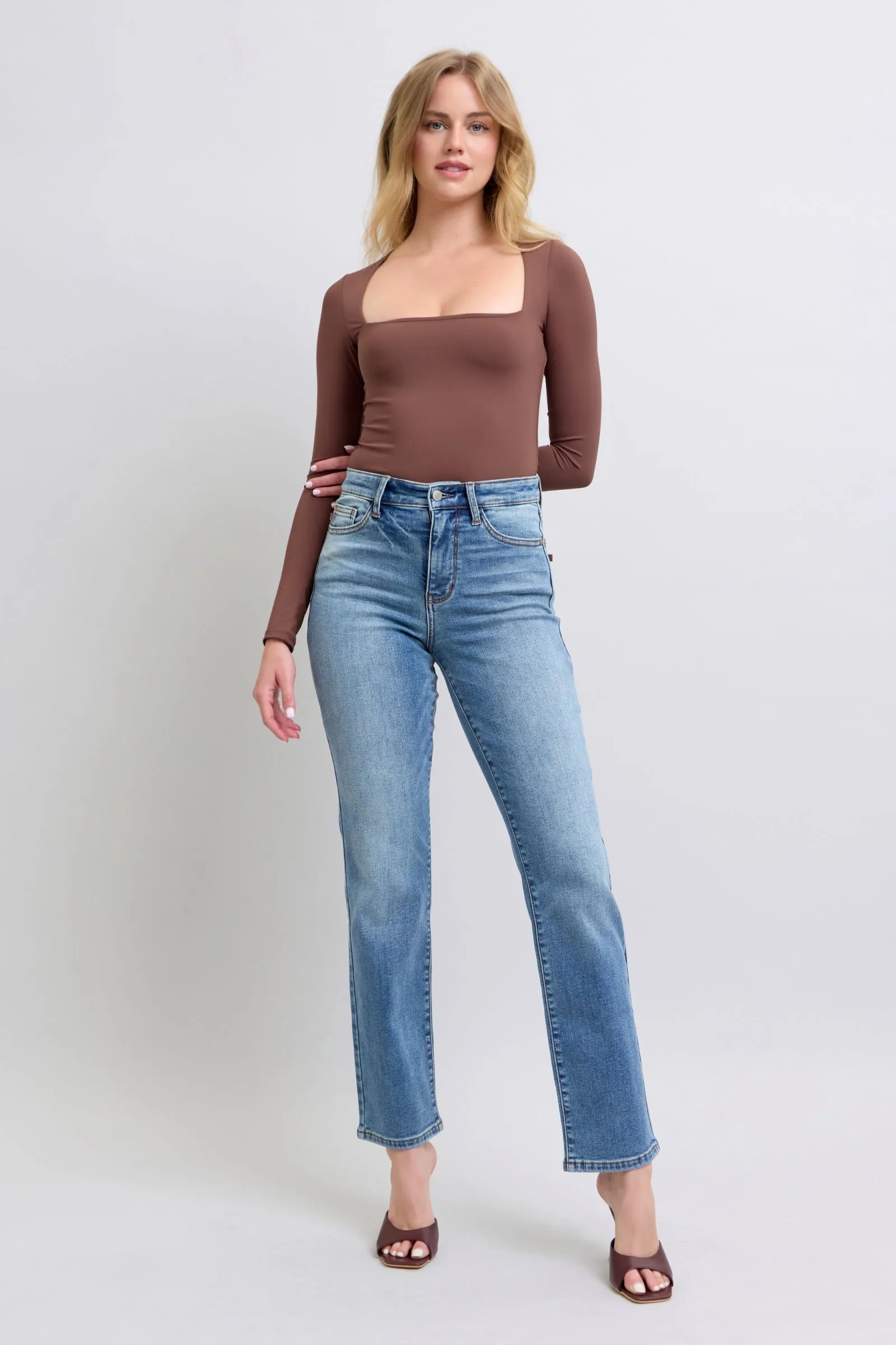 Judy Blue Jeans Medium Wash Thermal Straight Denim Pants with Pockets
