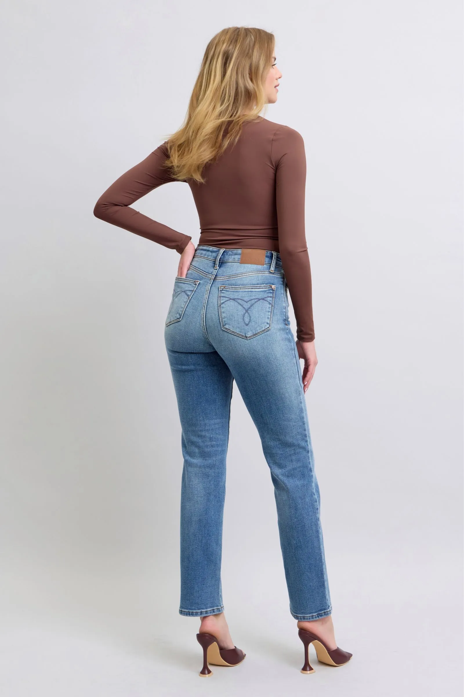 Judy Blue Jeans Medium Wash Thermal Straight Denim Pants with Pockets