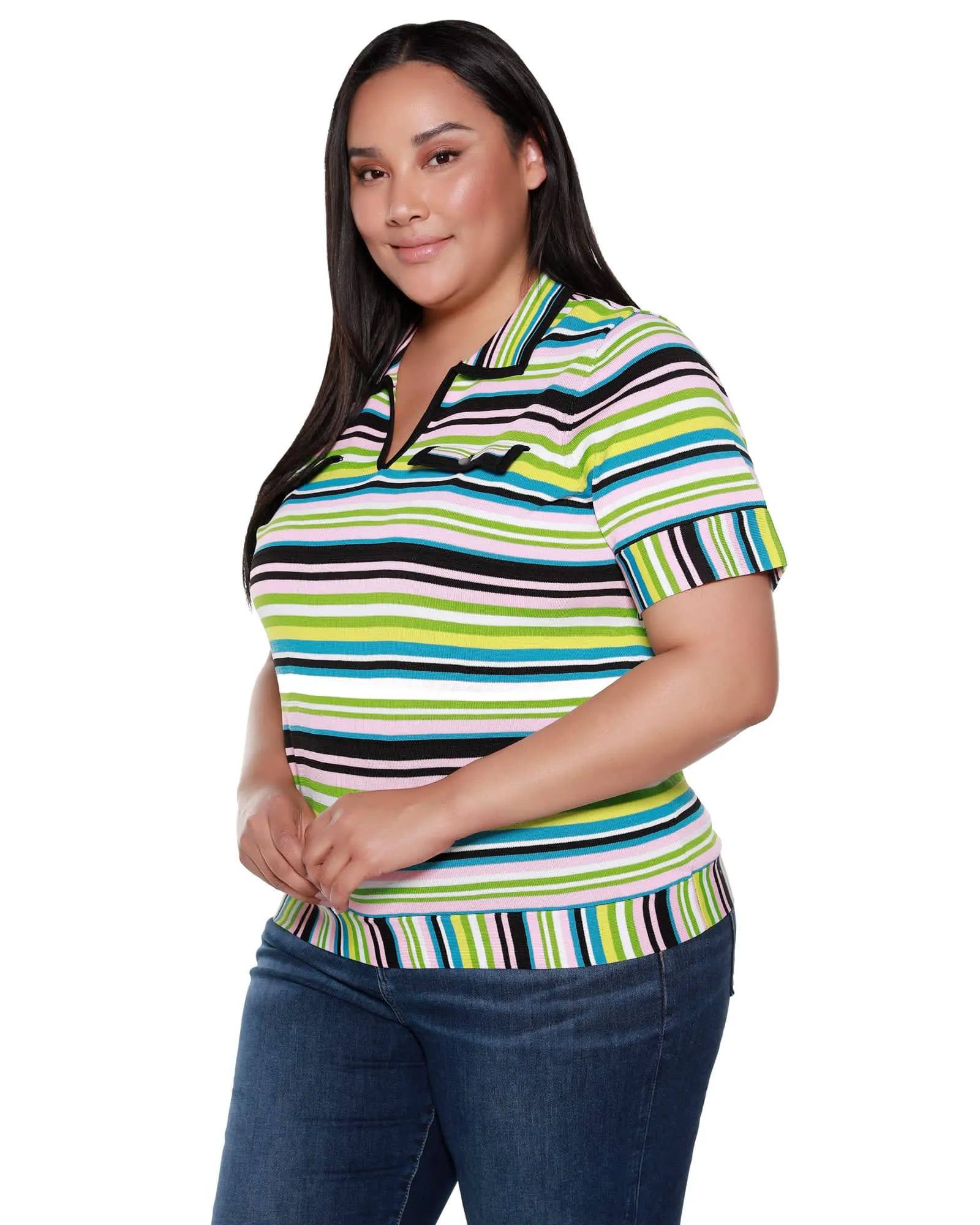 Juniper Striped Short Sleeve Sweater | Multi Stripe