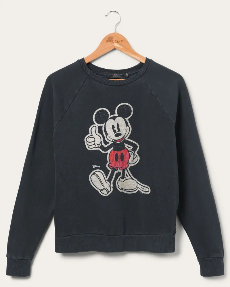 Junk Food WOMEN'S MICKEY THUMBS UP VINTAGE RAGLAN PULLOVER - VINTAGE BLACK