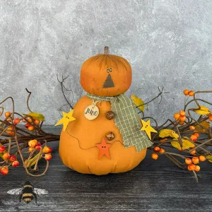 Juno the Jack-O-Lantern - Whimsical Primitive Textile Art: Handmade Soft Sculpture Collectible by Honey and Me, Inc™