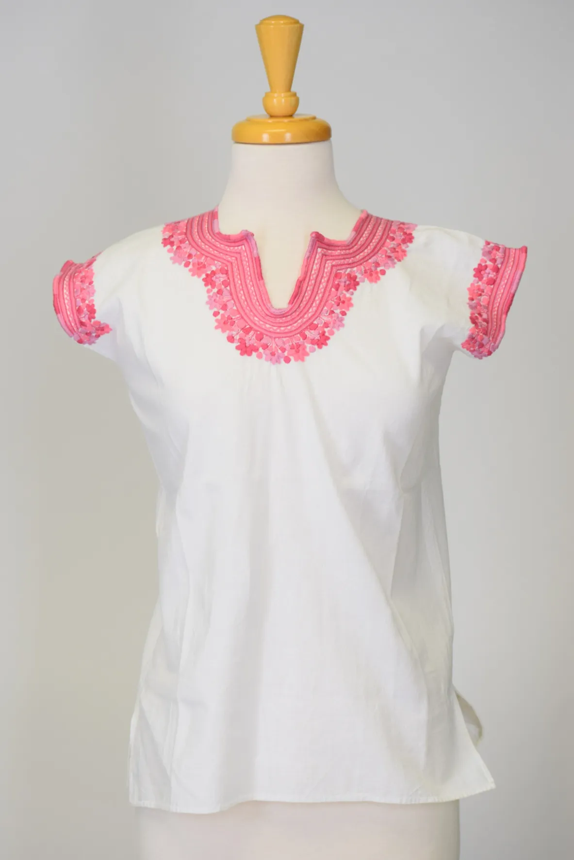 Kahlo Mexican Top  - Cotton - White, Pink